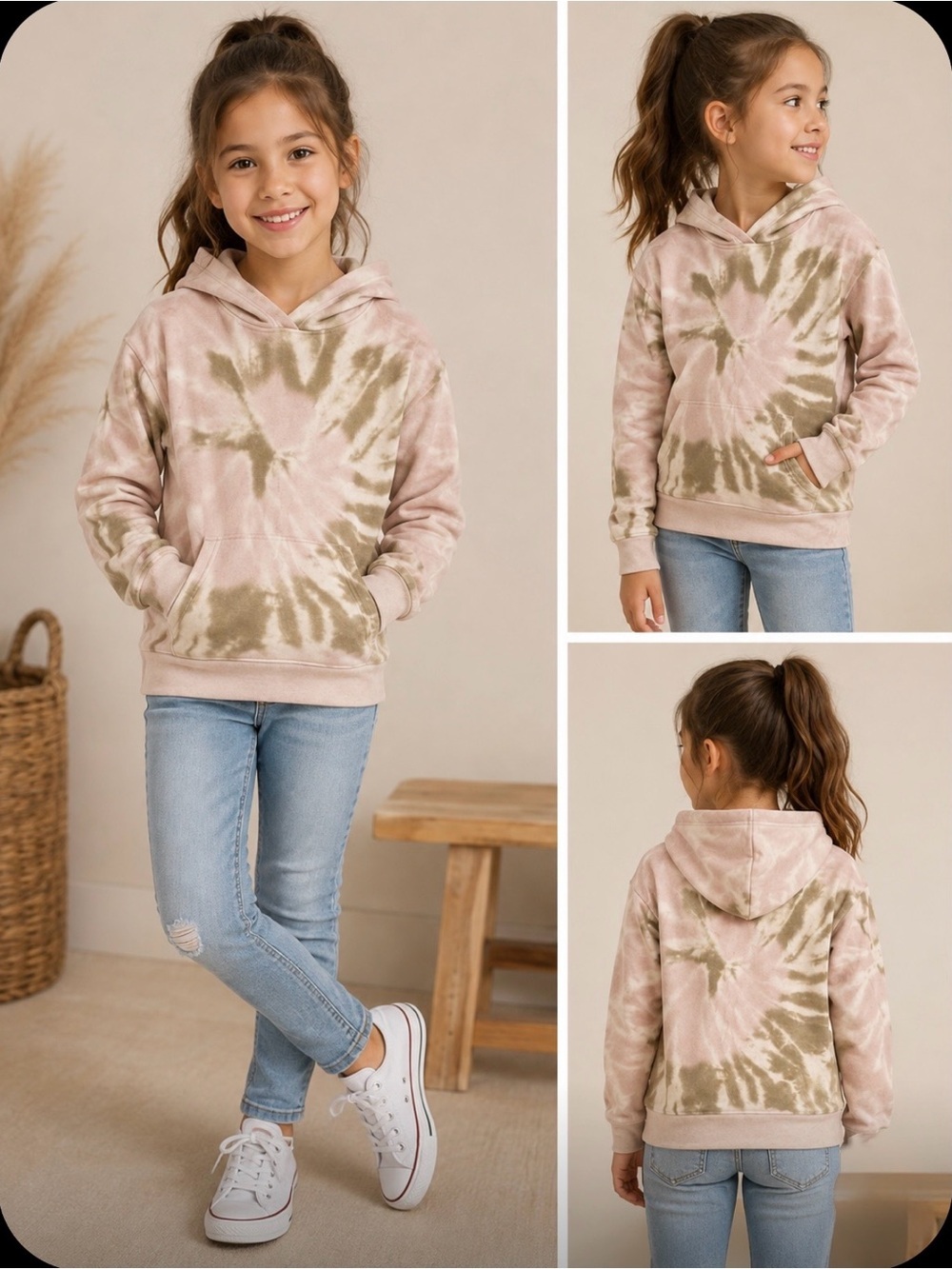 Primark Soft Pink Tan Tie Dye Hoodie Pullover 9/10